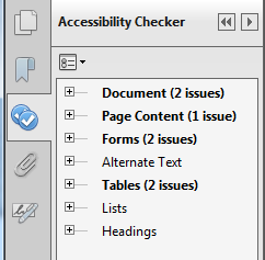 The Accessibility Checker will display found issues in the sidebar.