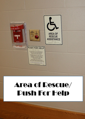 Area of rescue/push for help located at each upper stairwell