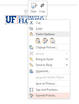 Right-click an image and select Format Picture from the menu to add alt text.
