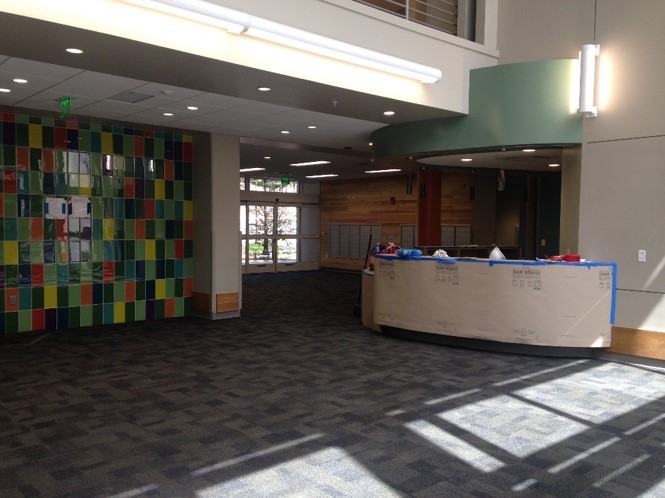 The Main Entrance has a colorful wall of mosaic tiles.